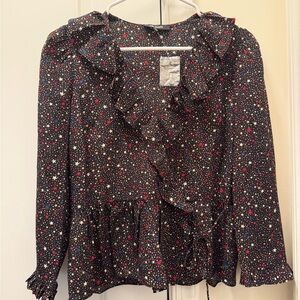 Madewell Black Star Print Ruffle Blouse
